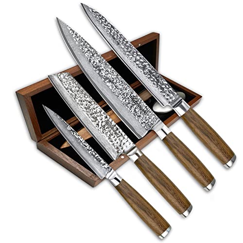 adelmayer® Damastmesser Set CHIBA - 4-teiliges Messerset aus japanischem Damast-Stahl: Kiritsuke Messer, Allzweck Messer, Filetier Messer, Küchenmesser (Klingenlänge: 18, 20,5, 13 & 25,0 cm)